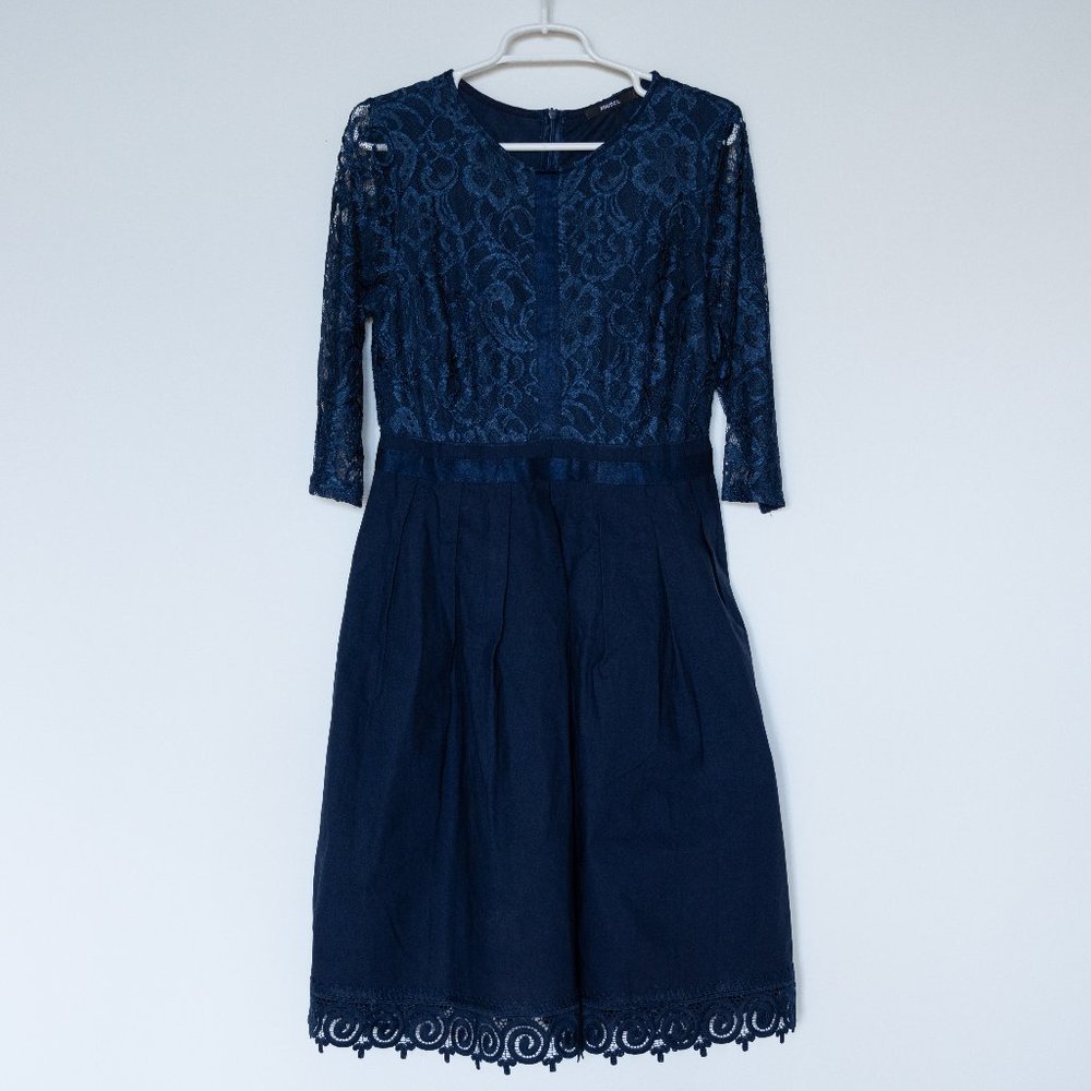 MIUSOL Navy Blue Dress with Lace Details 3/4 Length Sleeves